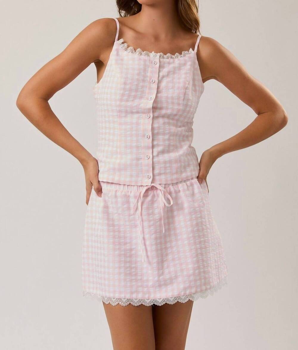 NEW LE LIS audrey gingham top in pink